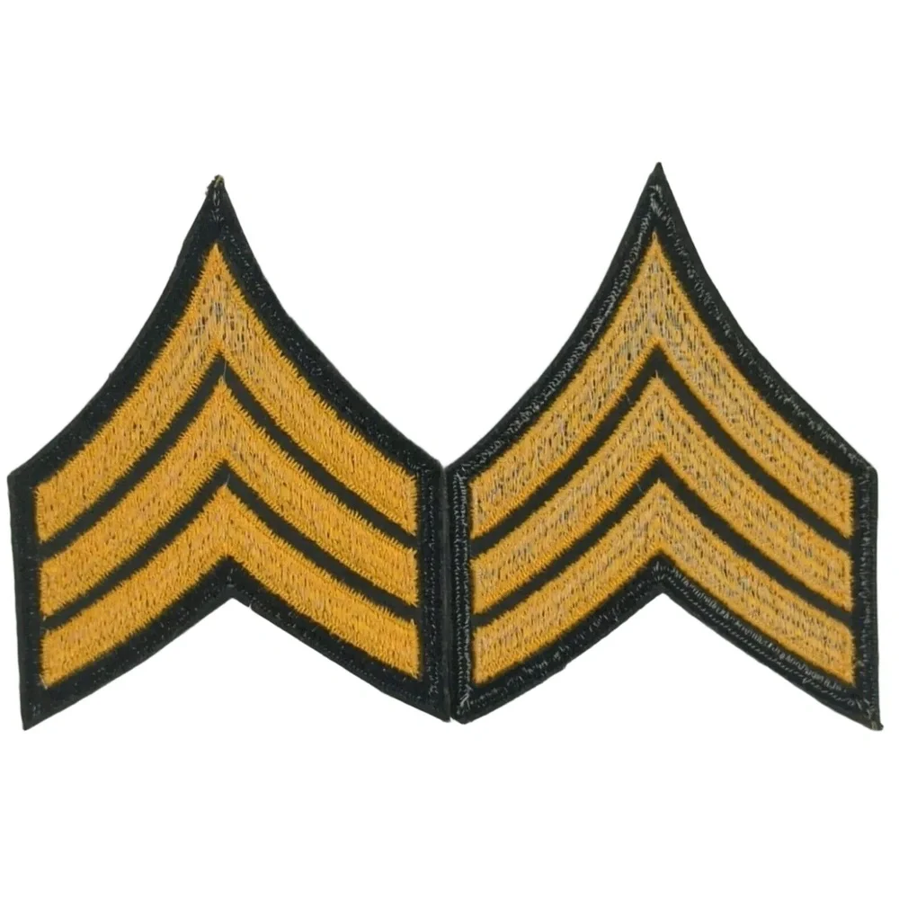 Army Sergeant E-5 Gold GREEN Rank Insignia Chevron Patches - Picture 2 of 5